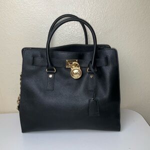Michael Kors Vintage Hamilton Large Handbag Shoulder Bag Gold Tone Lock
